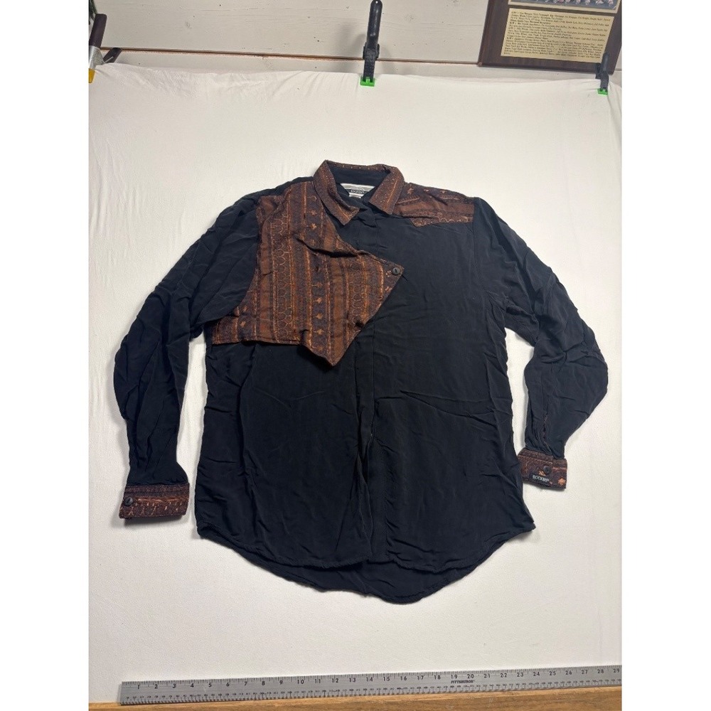Vintage ROCKIES Men's S Black Western Geometric Button Down Shirt